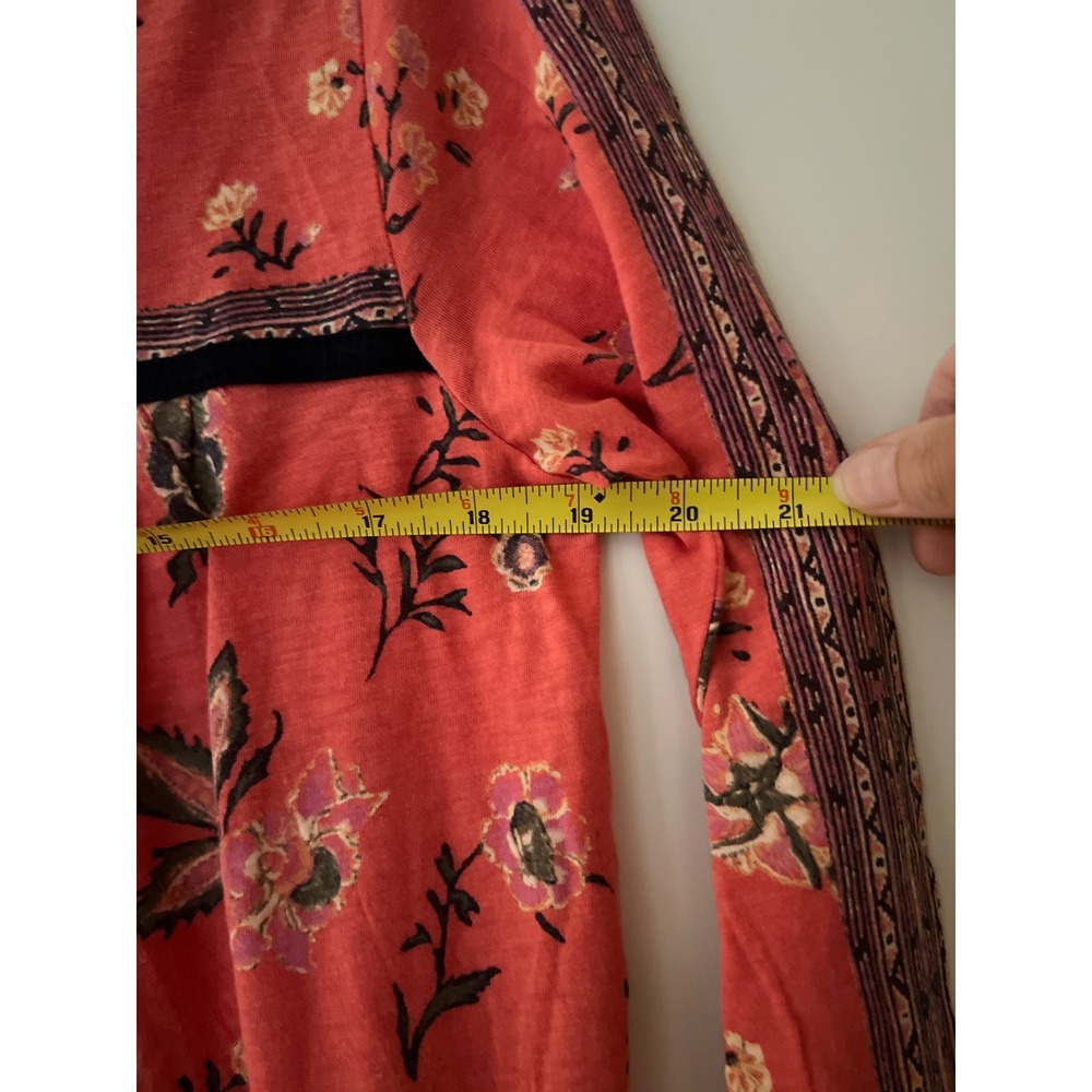 Lucky Brand Women Coral Red Floral Paisley Split Neck Top 7W63002 Size M NEW - Picture 5 of 11